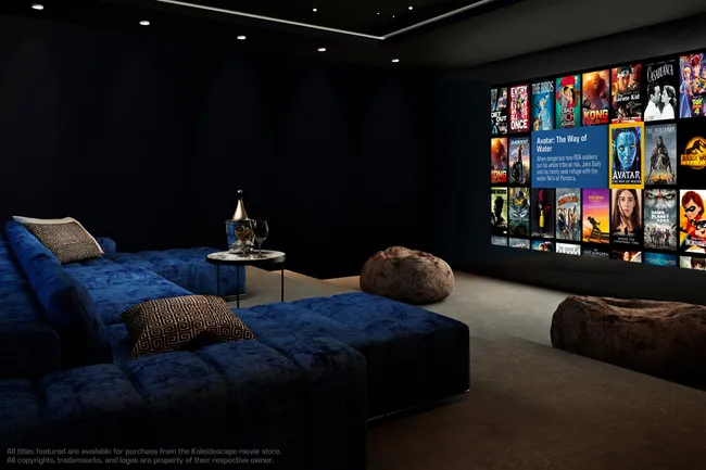 Premium home theater setup with massive movie wall